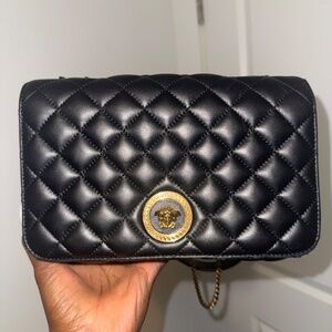 Versace Nappa Quilted La Medusa Chain Crossbody Black